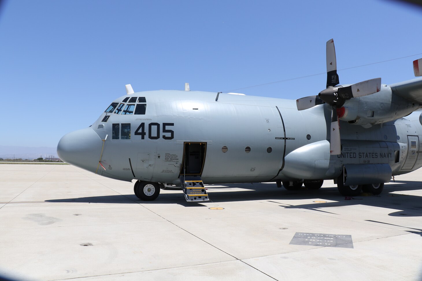 A KC-130T Hercules assigned to Air Test and Evaluation Squadron (VX) 30 sits on the tarmac at Naval Base Ventura County. The aircraft was used as a surrogate missile platform during Exercise Talisman Sabre 2025, supporting the U.S. Army’s first overseas launch of the Typhon missile system.
