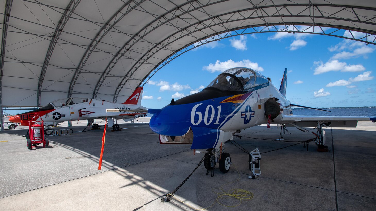 Fleet Readiness Center Southeast inducted its first two T-45 Goshawks into the Service Life Extension Program production line, just 13 months after the Navy identified the requirement. The Goshawk is the primary tandem-seat jet trainer used by the Navy and Marine Corps for pilot carrier qualification.