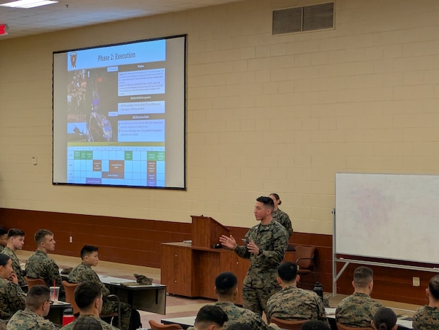 The Basic School conducts an after action review with the students of Company D discussing the newly incorporated WARFEX.