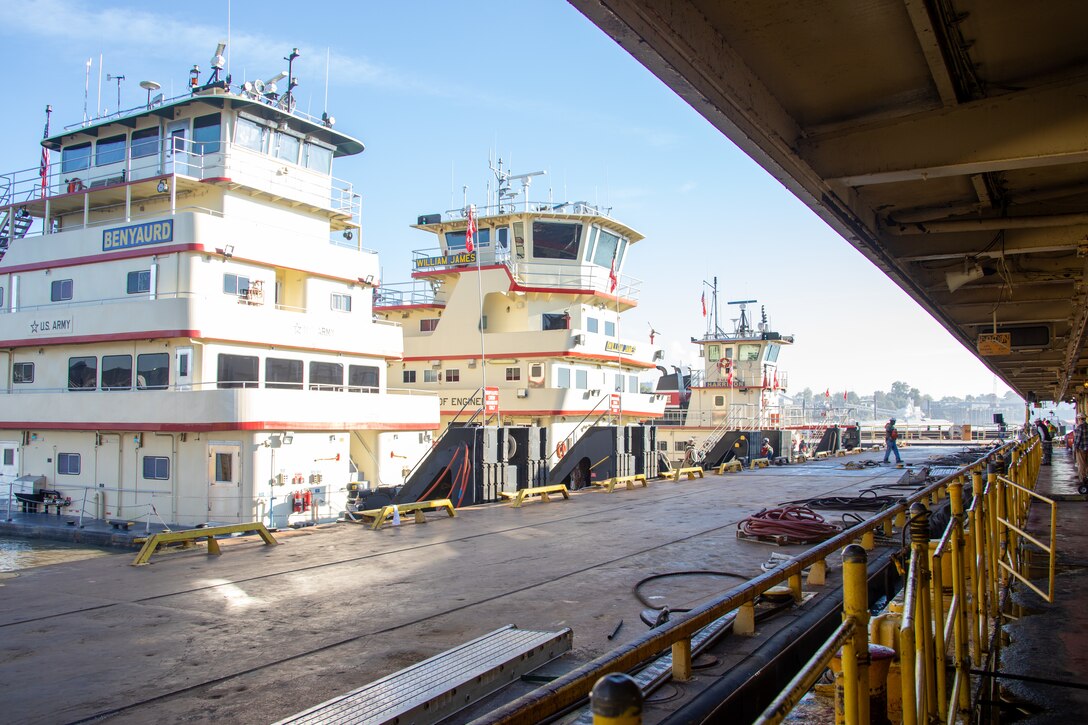 3 of the smaller MVK vessels are lined up, getting ready for the Mat Sinking Unit kick off on Nov. 6, 2025.