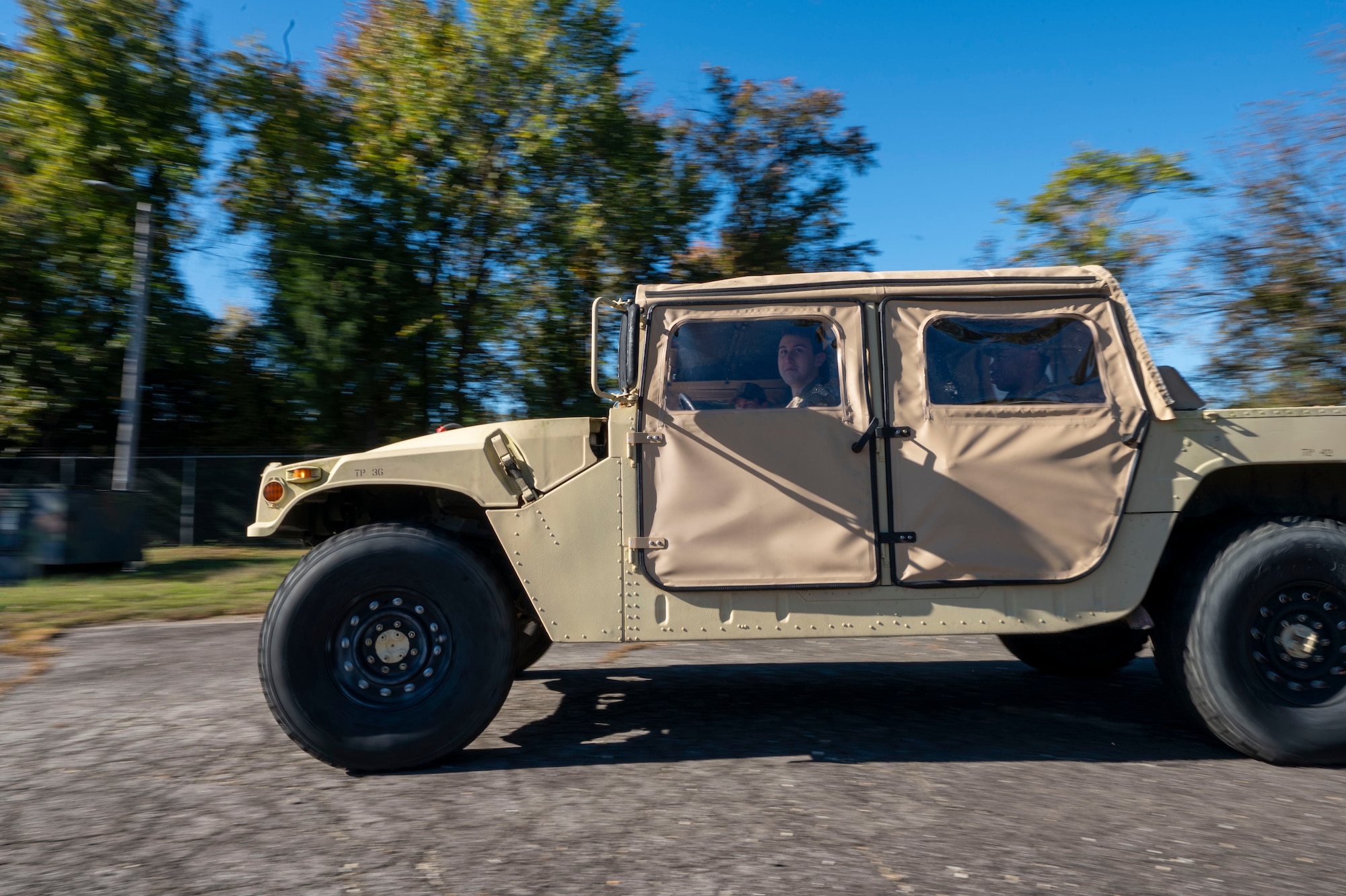 U.S. Air Force Tech. Sgt. Lorenzo Dumas, 11th Civil Engineer Squadron electrical sub-activity management planner, drives a Humvee at Fort Belvoir, Va., Oct. 16, 2025.