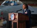 Brig. Gen. Natasha S. Taylor, director of the Joint Staff, Joint Force Headquarters, District of Columbia National Guard, speaks to attendees at a ceremony formally promoting her to the rank on Joint Base Andrews, Dec. 3, 2025. In this role, she is responsible for overseeing and managing the development, execution, and evaluation of joint staff programs and policies pertaining to the command, control, and operation of joint functions within the District of Columbia Army and District of Columbia Air National Guard. She manages readiness of joint defense programs to include the Civil Support Team, Homeland Response Force, State Partnership Program, Counter Drug Task Force, and Defense Support to Civil Authorities. (U.S. Air National Guard photo by Tech. Sgt. Andrew Enriquez)