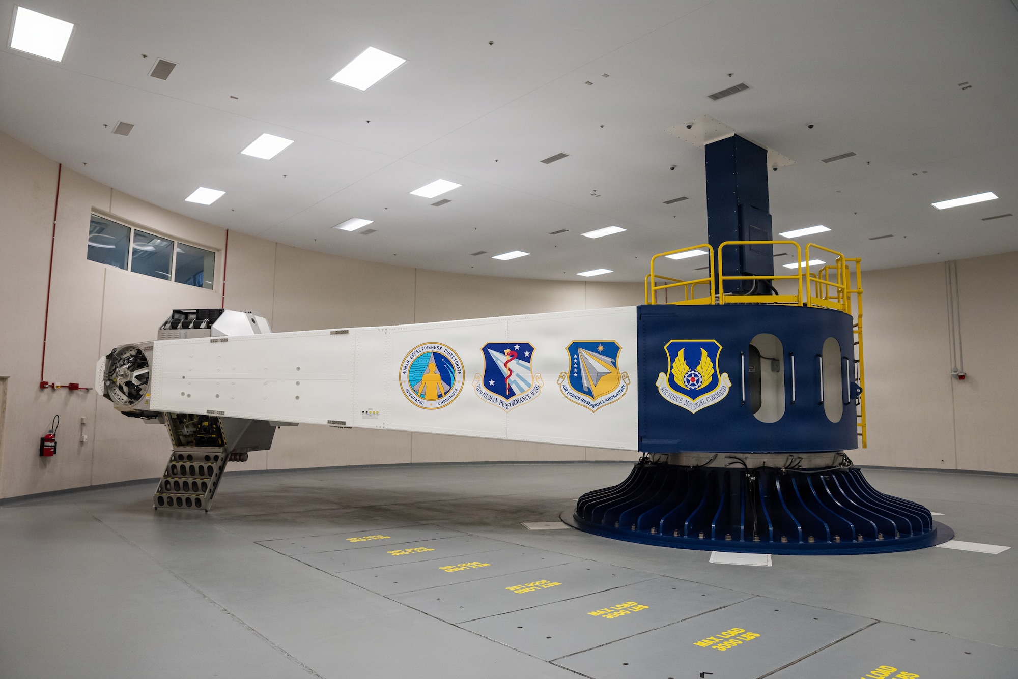 The only human-rated centrifuge within the Department of Defense is shown at Wright-Patterson Air Force Base, Ohio, June 20, 2025. Five astronauts from NASA, the European Space Agency and the Canadian Space Agency completed centrifuge training, which simulates gravitational forces, or g-forces, experienced during launch and return to Earth. The Air Force Research Laboratory’s 711th Human Performance Wing owns and operates the centrifuge. (U.S. Air Force photo / Richard Eldridge)