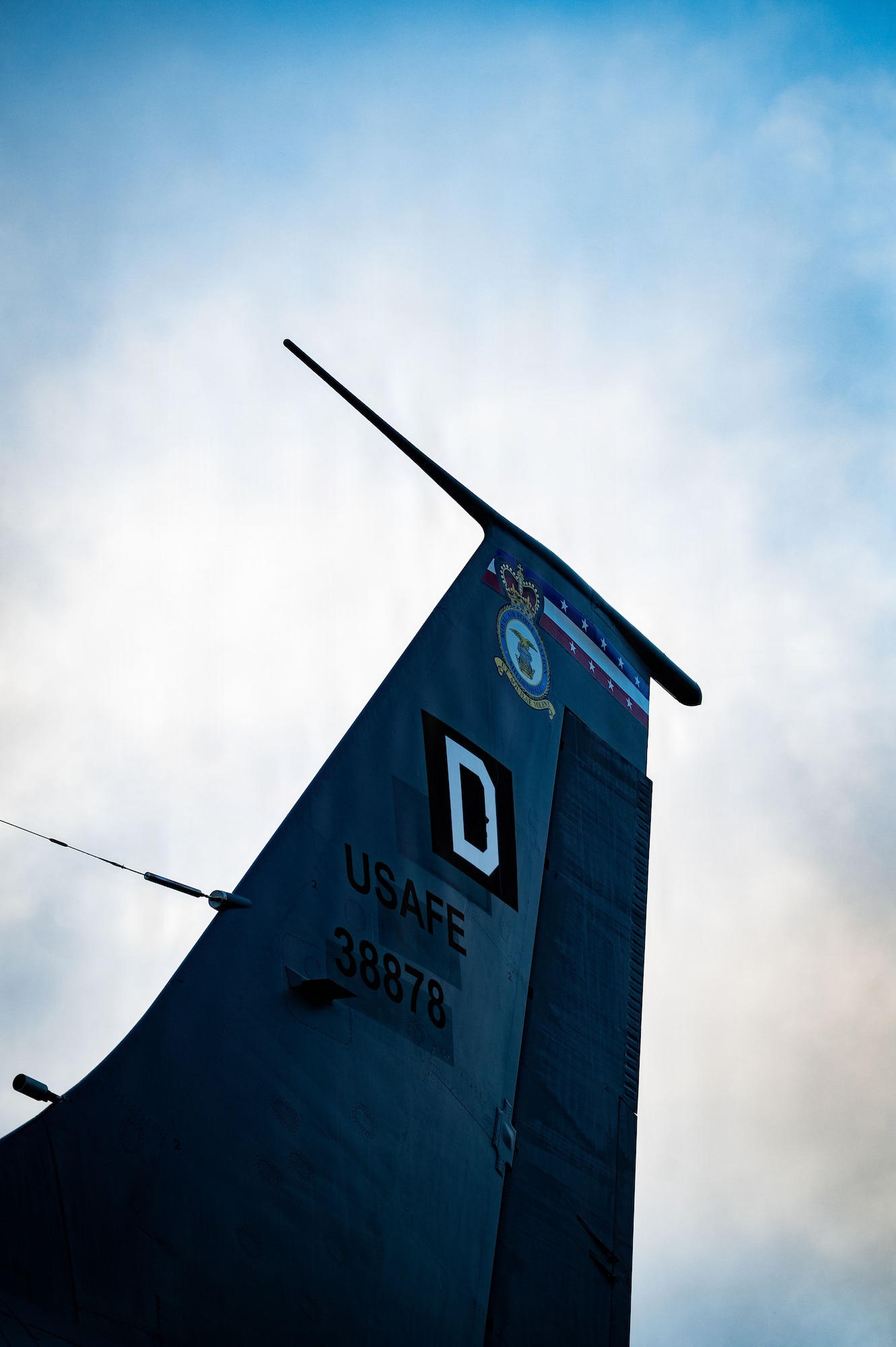 A KC-135 Stratotanker assigned to the 100th Air Refueling Wing sits on the runway prior to an air refueling mission at RAF Mildenhall, England, Oct. 15, 2025.