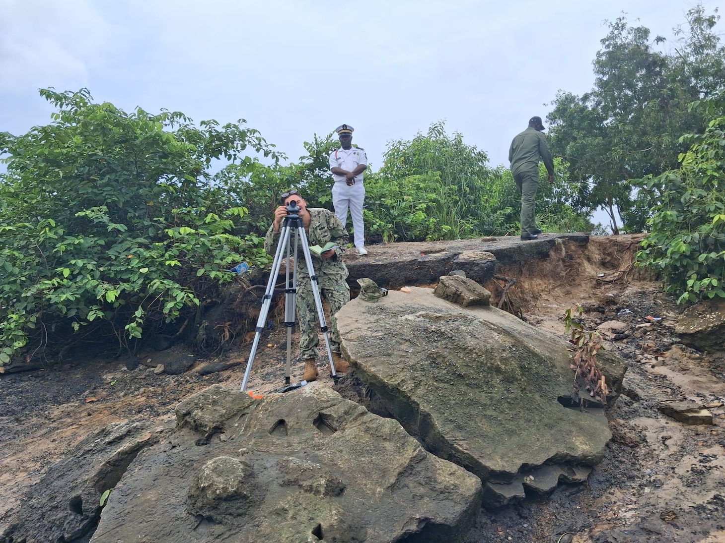 Engineering Aid 1st Class Dylan Maznicki, assigned to 22nd Naval Construction Regiment (22NCR), conducts topographic and bathymetric surveys during a joint maritime infrastructure assessment with the Gabonese Navy.
