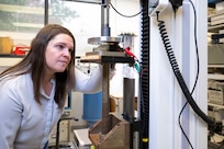 NRL scientist Margo Staruch, Ph.D., working with the University of Virginia Commonwealth, has developed the first anatomically accurate rat brain phantom capable of measuring traumatic brain injury (TBI) impacts in real time. The breakthrough model replicates the mechanical properties of brain tissue while embedding a piezoelectric sensor that converts impact forces directly into measurable electrical signals, offering unprecedented insight into how blast waves and impacts propagate through the brain. November 24, 2025, Washington D.C. (U.S. Navy Photo by Sarah Peterson)