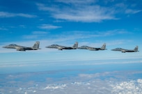 F-15 flying in formation