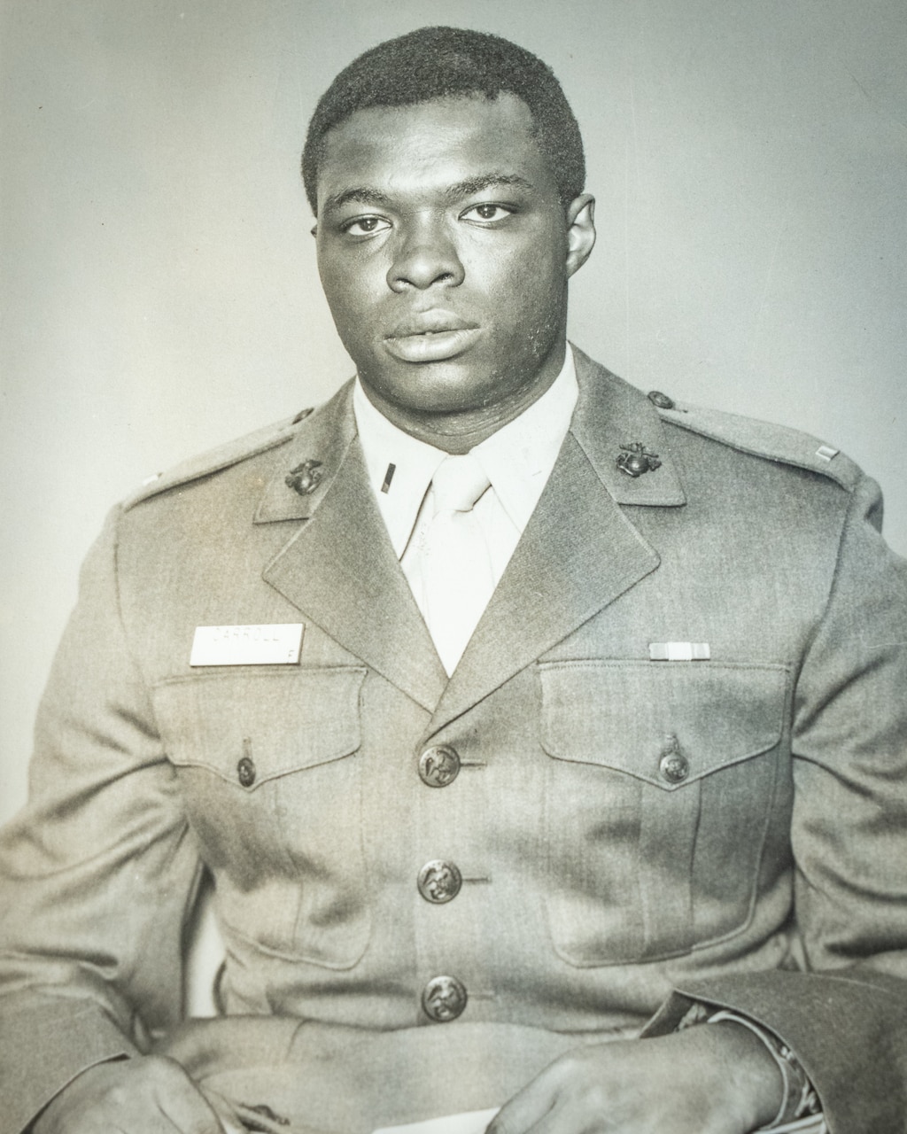 Black and white photo of retired Special Agent Leon Carroll taken when he served in the U.S. Marine Corps.