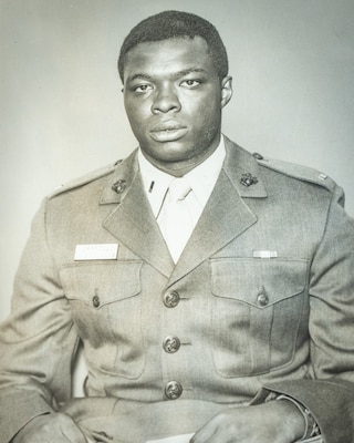 Black and white photo of retired Special Agent Leon Carroll taken when he served in the U.S. Marine Corps.