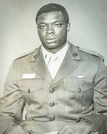 Black and white photo of retired Special Agent Leon Carroll taken when he served in the U.S. Marine Corps.