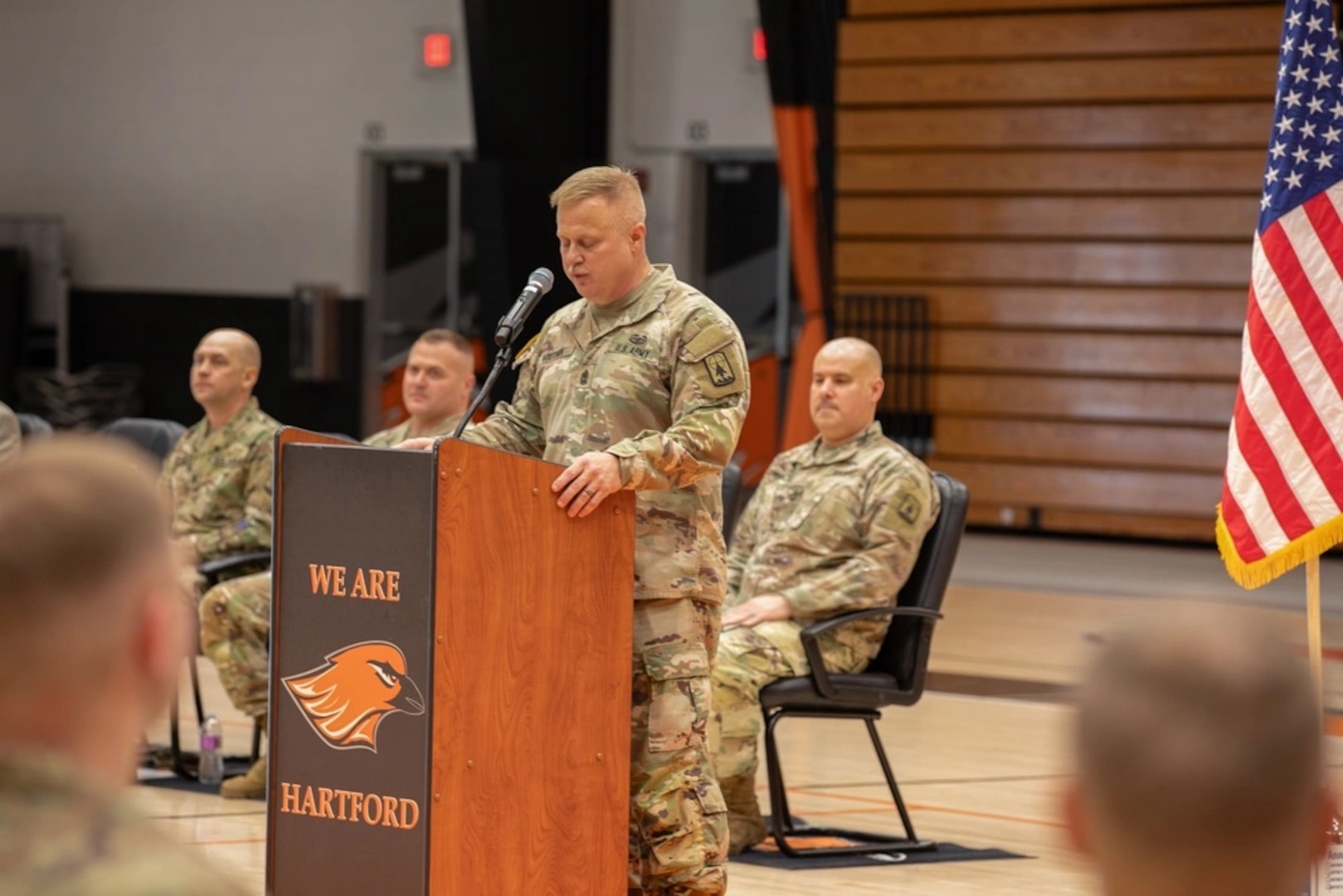 The Wisconsin Army National Guard’s 1st Battalion, 121st Field Artillery Regiment held a mobilization send-off ceremony in Hartford, Wis. Nov. 30, 2025. Soldiers assigned to Alpha Battery, 1-121 Field Artillery Regiment were honored in the ceremony before departing to the U.S. Central Command area of responsibility to provide High Mobility Artillery Rocket System (HIMARS) capabilities and work alongside strategic partners in the region.
