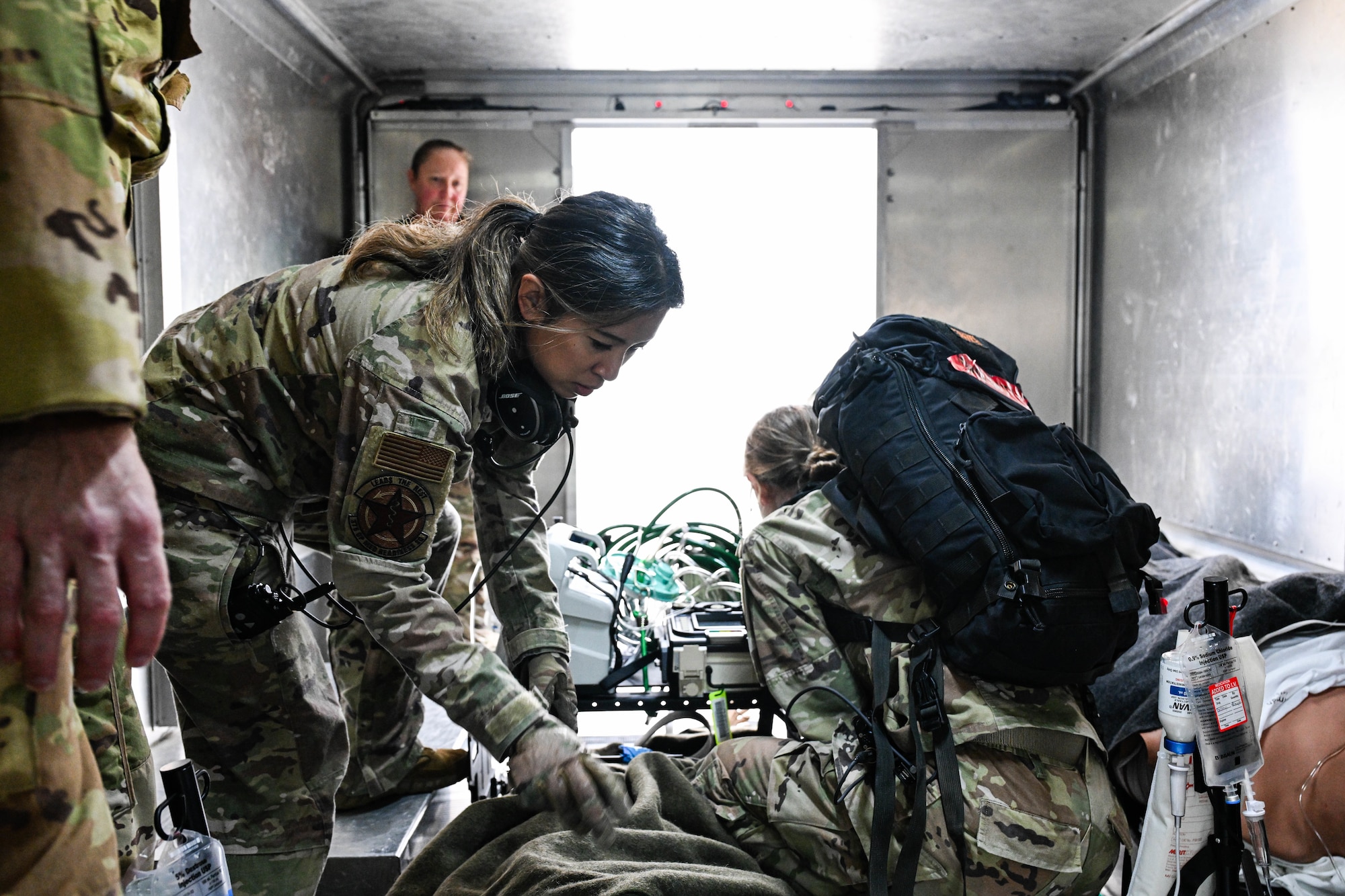 U.S. Airmen participate in Theater Aeromedical Evacuation System exercise.