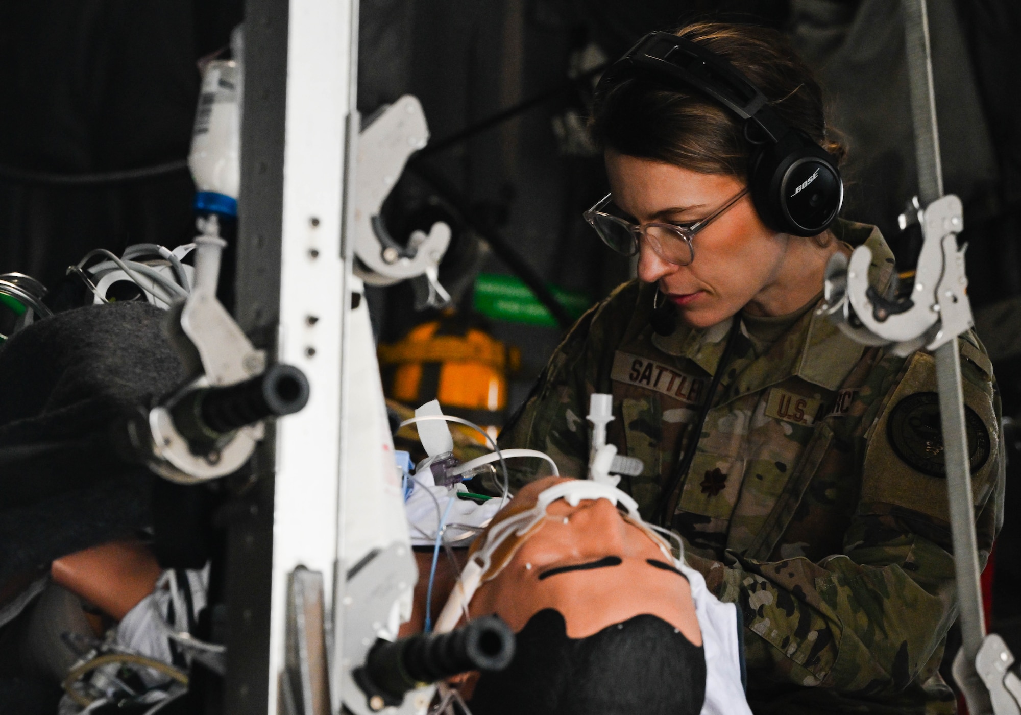 U.S. Airmen participate in Theater Aeromedical Evacuation System exercise.