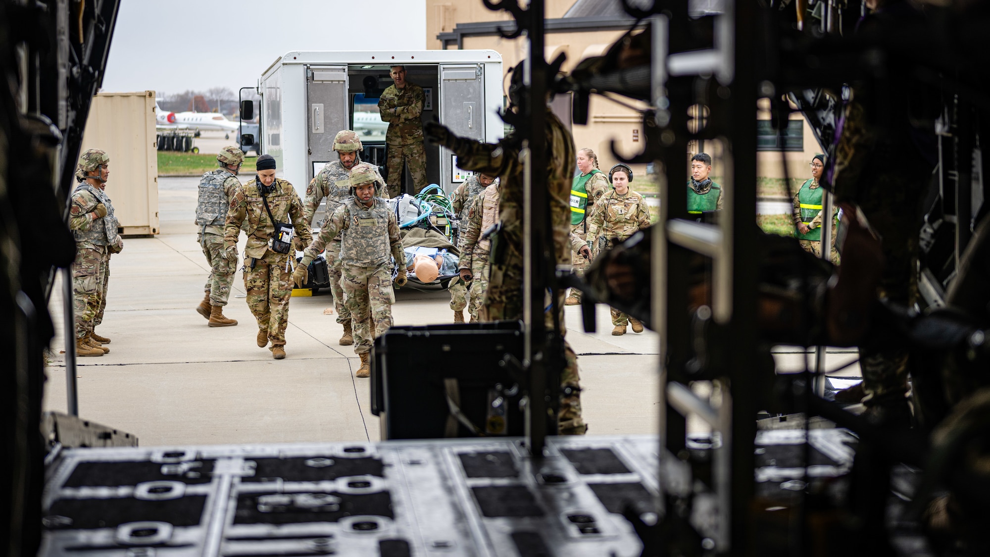 U.S. Airmen participate in Theater Aeromedical Evacuation System exercise.