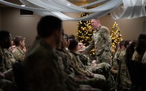 Chief Bickley speaks to Airman during an all-call brief.