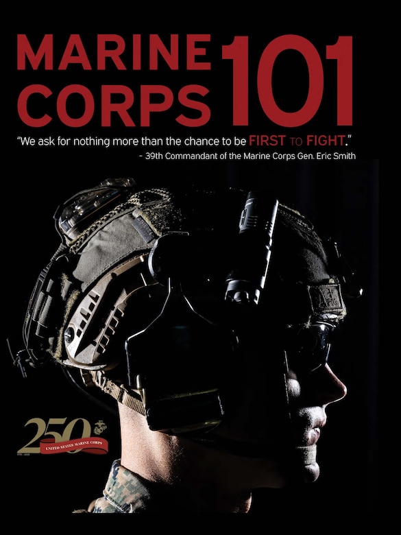 A profile view of a Marine wearing a helmet.