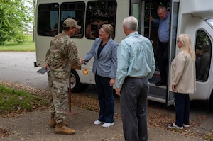 A Colonel shakes hand of civilian. (U.S. Air Force photo by Airman 1st Class Donnell Ramsey)