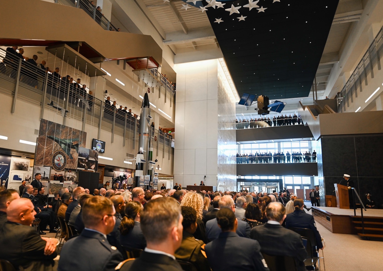 Commander of U.S. Strategic Command Adm. Rich Correll makes remarks after assuming leadership in a change of command ceremony at the USSTRATCOM.