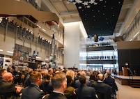 Commander of U.S. Strategic Command Adm. Rich Correll makes remarks after assuming leadership in a change of command ceremony at the USSTRATCOM.