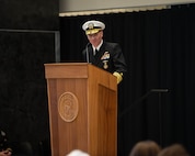 Adm. Rich Correll makes remarks after assuming leadership in a change of command