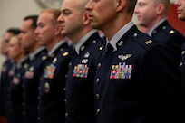U.S. Space Force officer trainees wear their new service dress in preparation for Officer Training School graduation at Maxwell Air Force Base, Alabama, Dec. 4, 2025. The dawn of a new era in military service unfolds as the first newly commissioned U.S. Space Force Guardians to wear the service’s new dress uniforms graduated from OTS, symbolizing a significant milestone in the evolution of the U.S. Space Force.