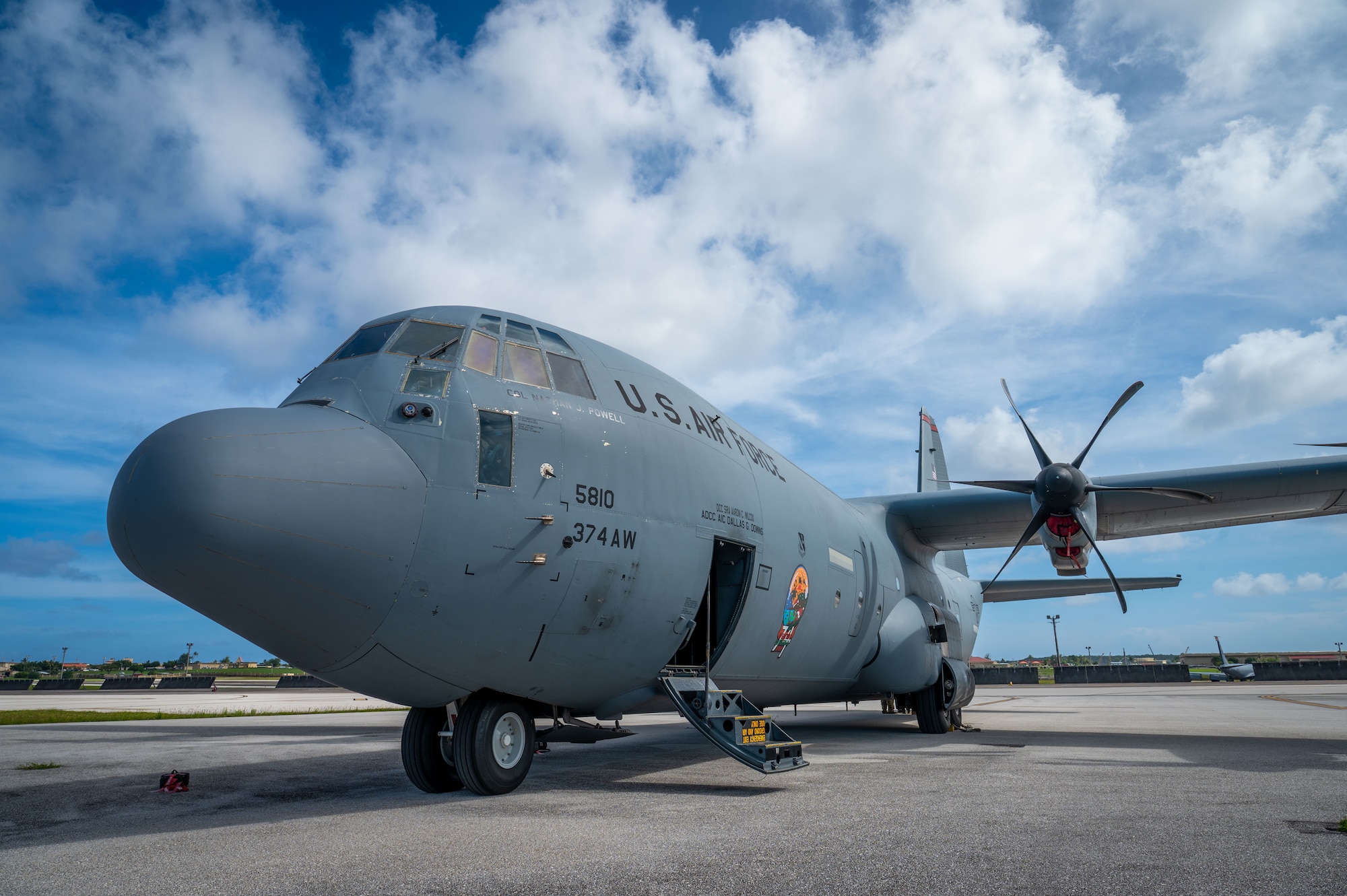 Aircraft sits on flightline.
