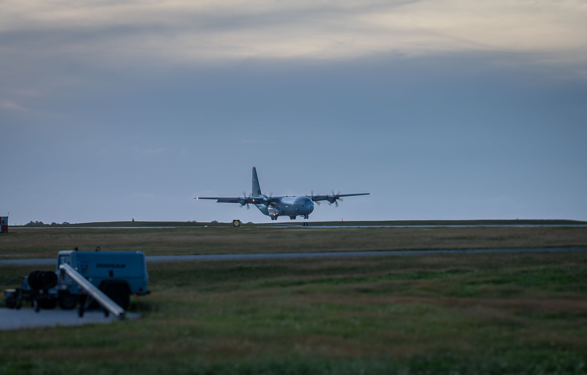 Aircraft comes to a landing.