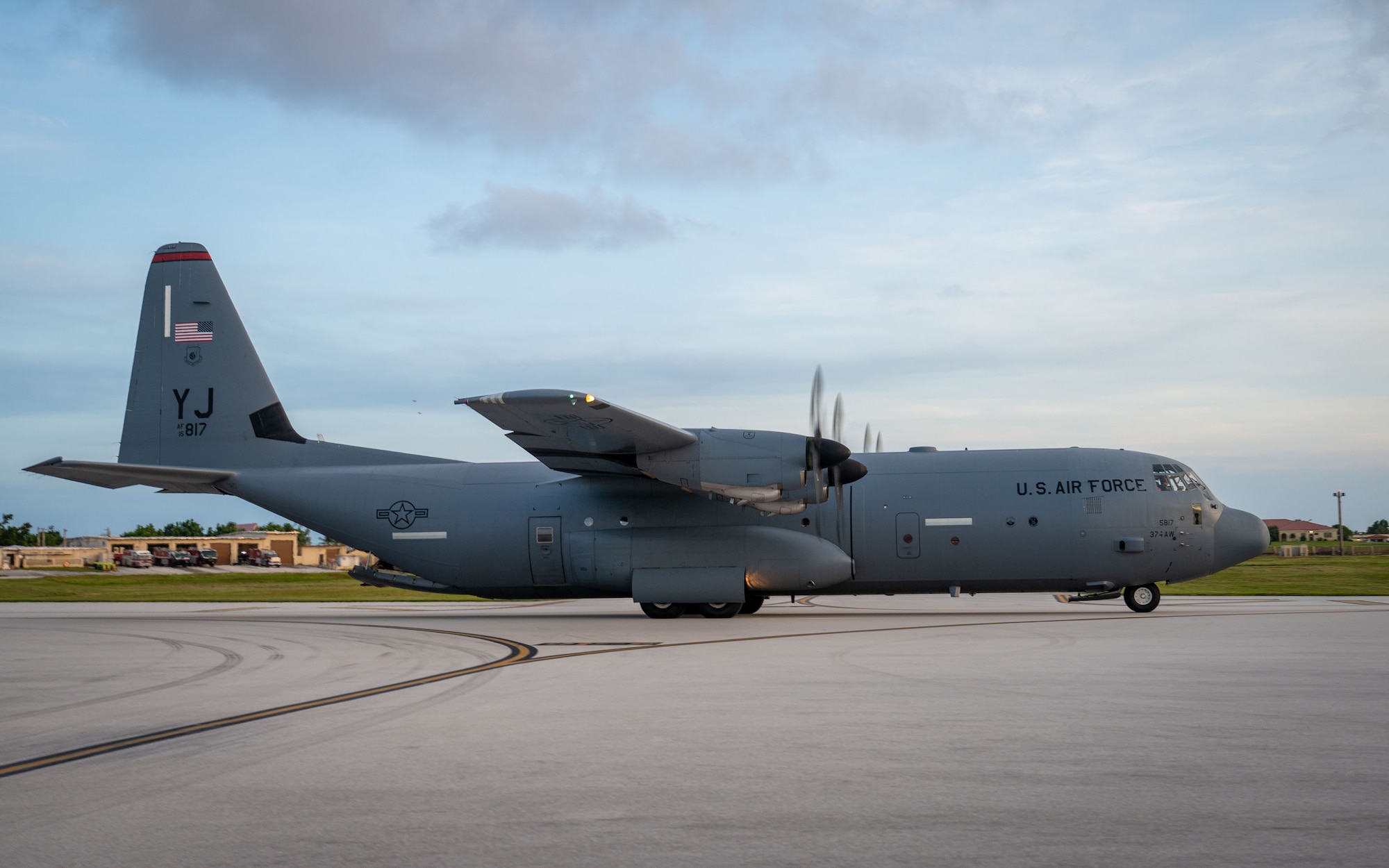 Aircraft sits on flightline.