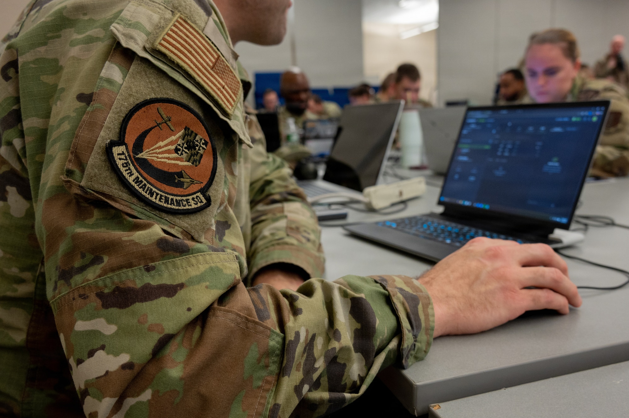 Maryland Air National Guard Master Sgt. Robert Jones, a nondestructive inspection specialist assigned to the 175th Aircraft Maintenance Squadron, participates in the 175th Cyberspace Operations Group Capture the Flag event, December 5, 2025, Warfield Air National Guard Base at Martin State Air National Guard Base, Maryland.