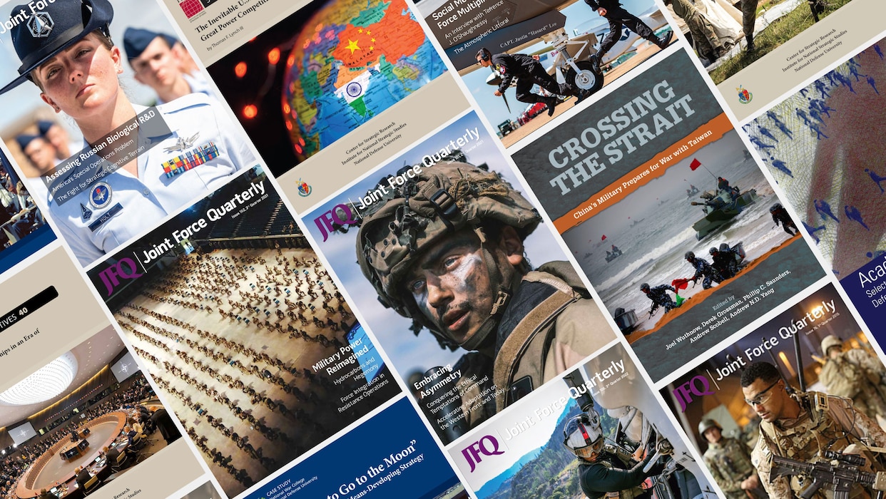 A collage of INSS Publications, published by NDU Press.