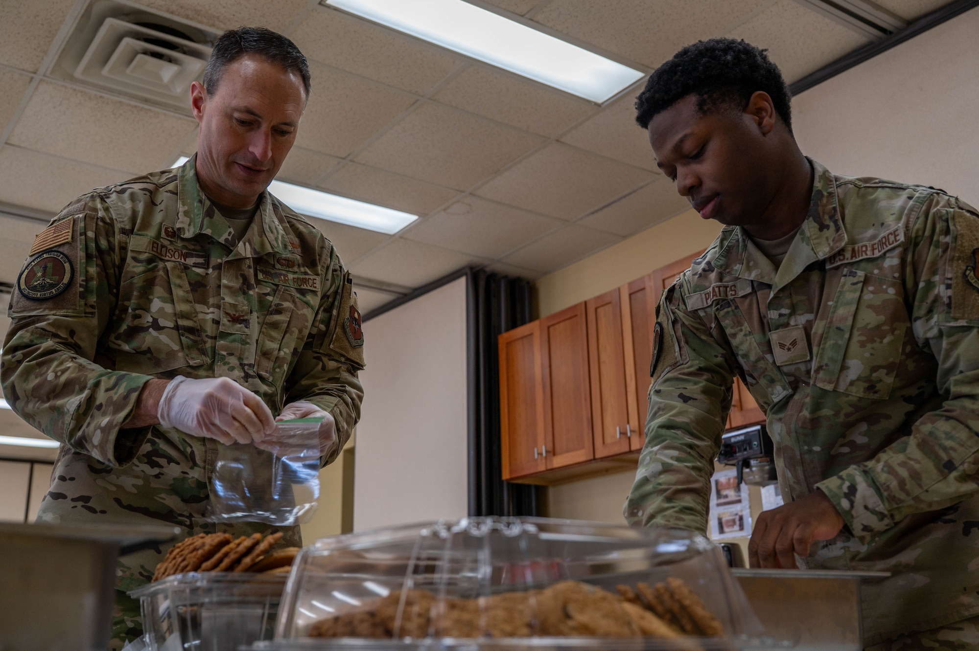 Col. Ellison and Chief Garza visited the Chapel to help set up decorations to celebrate Christmas and prepare for this year’s upcoming Christmas Tree lighting, an event marking the beginning of the holiday season for the base community.