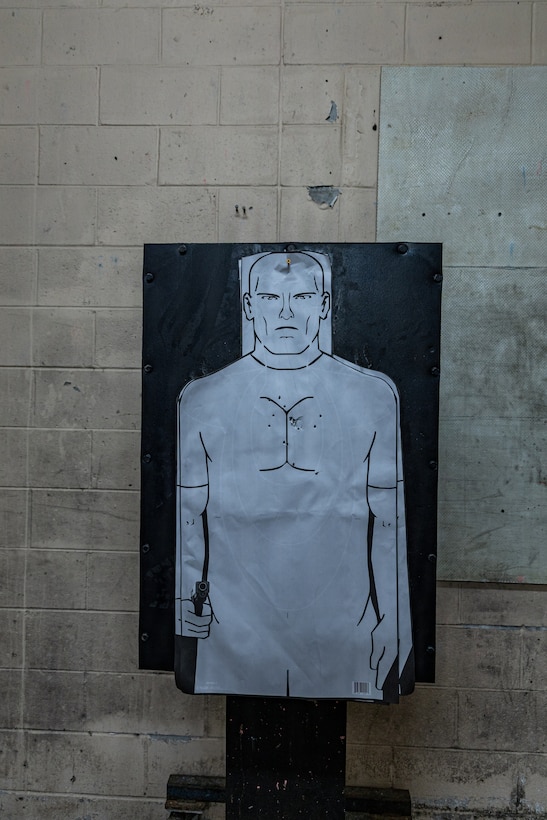 The targets used as the Reconnaissance Marines with the 24th Marine Expeditionary Unit (MEU), conduct Close Quarters Tactics training on Stone Bay, Camp Lejeune, North Carolina, on December 03, 2025. The 24th MEU is a Marine Air-Ground Task Force ready to answer the nation's call in any clime and place. (U.S. Marine Corps photo by Cpl. Daniel R. Garcia)