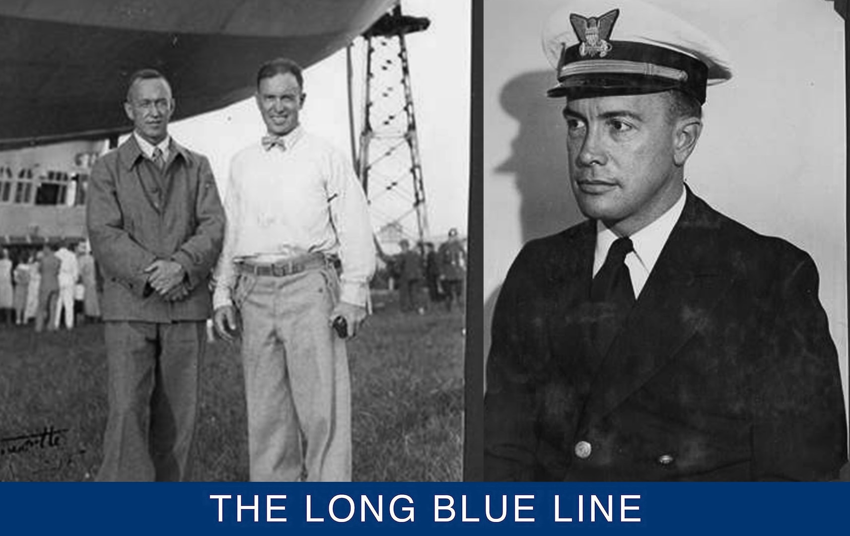 Left, LCDR Smith posing with noted Arctic explorer Lincoln Ellsworth in front of the Graf Zeppelin. (U.S. Coast Guard photo) Right, Official service photograph of LCDR Edward “Iceberg” Smith taken before the historic 1931 Graf Zeppelin Arctic expedition. (U.S. Coast Guard)