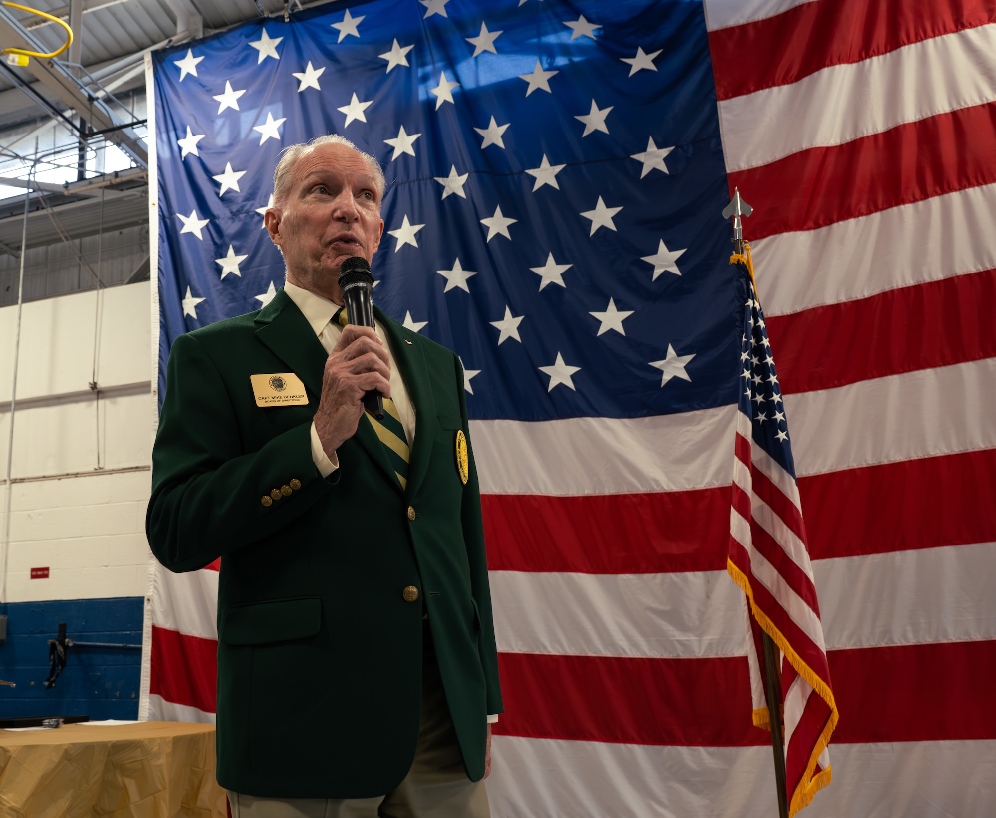 Retired U.S. Navy Capt. Mike Denkler, Order of Daedalians director, speaks to the 1st Special Operations Logistics Readiness Squadron at Hurlburt Field, Florida, Nov. 24, 2025.