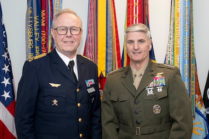 Vice Chairman of the Joint Chiefs of Staff Gen. Christopher J. Mahoney meets with Chief of the Defence Staff of the Swedish Armed Forces Lieutenant General Carl-Johan Edström at the Pentagon in Washington, D.C., December 8th, 2025.