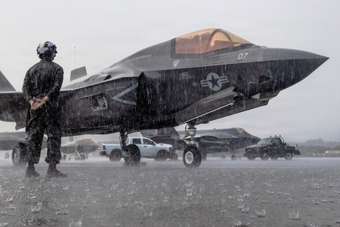 U.S. Marines with Marine Fighter Attack Squadron (VMFA) 225, U.S. Marine Corps Forces, South, prepare to launch a U.S. Marine Corps F-35B Lightning II assigned to VMFA-225 at Jose Aponte de la Torre Airport in Ceiba, Puerto Rico, Nov. 26, 2025. U.S. military forces are deployed to the Caribbean in support of the U.S. Southern Command mission, Department of War-directed operations, and the president’s priorities to disrupt illicit drug trafficking and protect the homeland. (U.S. Marine Corps photo)