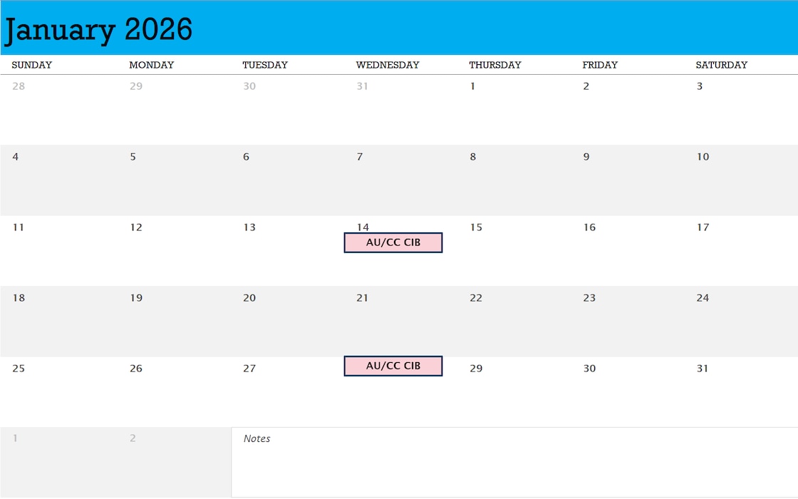 AFWI Calendar January 2026