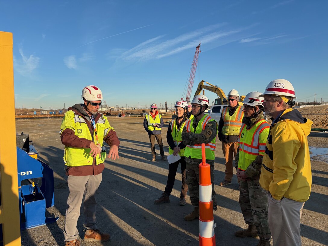 Col. Jesse T. Curry, Commander and Division Engineer of the U.S. Army Corps of Engineers North Atlantic Division, discusses ongoing remediation at the Chambers Works FUSRAP (Formerly Used Sites Remedial Action Program) site during a Dec. 3, 2025 visit. USACE is addressing radiological contamination at the site associated with the Manhattan Project.