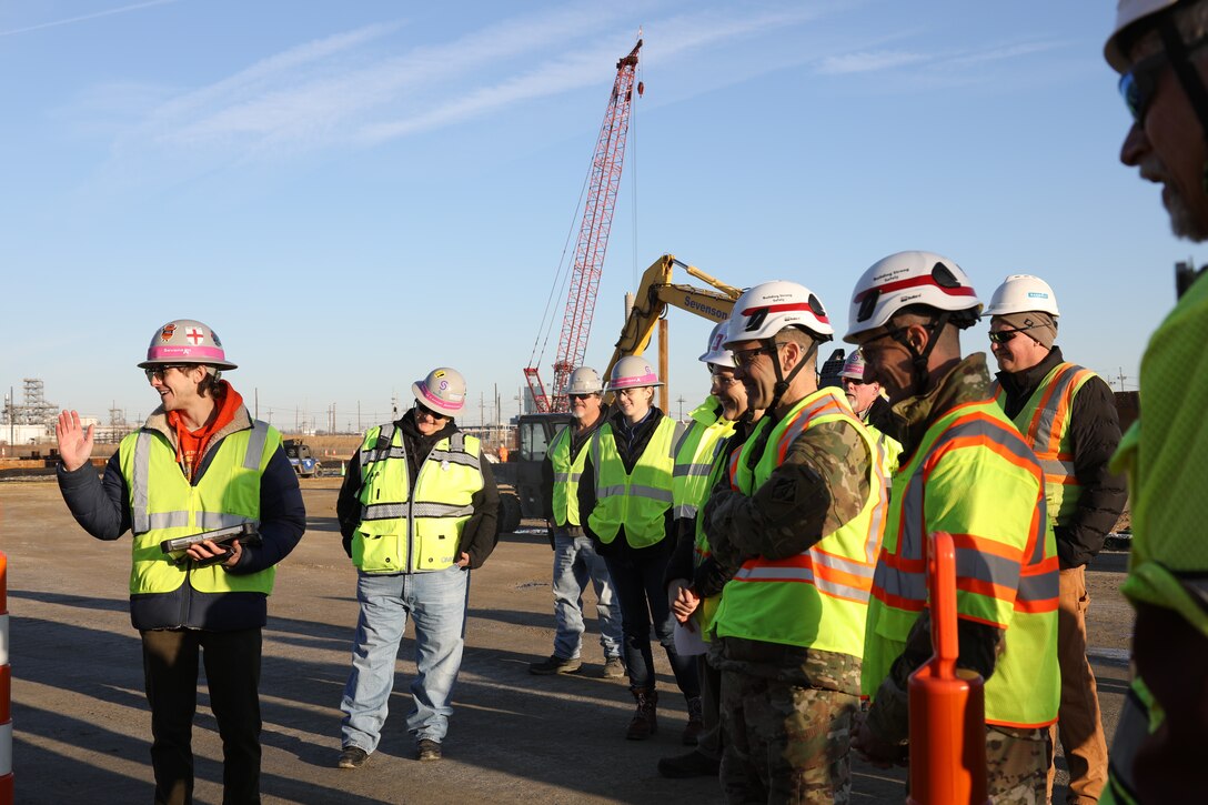 A contractor (left) demonstrates an innovation during a Dec. 3, 2025 visit to the Chambers Works site, a FUSRAP (Formerly Used Sites Remedial Action Program) site. USACE is addressing radiological contamination at the site associated with the Manhattan Project.
