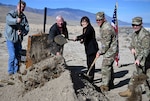 U.S. Sen. Jacky Rosen and Rep. Mark Amodei and Nevada Land Component Commander, Brig. Gen. Randy Lau breaks ground for the new Nevada Army National Guard Qualification Training Range during a ceremony held in Hawthorne, Nev., Dec. 5, 2025. The new range will allow Nevada Soldiers to meet military marksmanship standards without having to leave the state — finally giving Nevada Soldiers access to an in-state Army weapon qualification range that meets Army requisites.