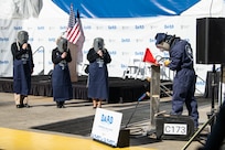 NNS welder Andrew Kahler weld the initials of Bove onto a metal plate during the keel authentication ceremony for Virginia-class attack submarine Barb (SSN 804) on Tuesday, Dec. 9, 2025 at HII’s Newport News Shipbuilding division. The metal plate will remain affixed to the submarine throughout its life
