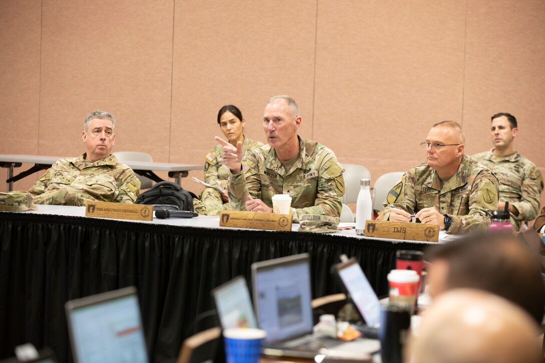U.S. Army Brig. Gen. Brian Wertzler addresses Kentucky National Guard senior leaders on training priorities and readiness during a conference at Kentucky State University in Frankfort, Kentucky, Dec. 1, 2025.