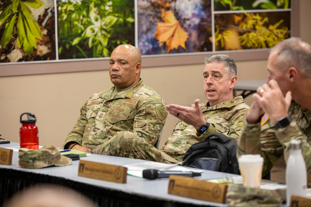 U.S. Air Force Brig. Gen. Bruce Bancroft, Kentucky’s assistant adjutant general for Air, speaks to senior leaders of the Kentucky National Guard during a leadership conference at Kentucky State University in Frankfort, Kentucky, Dec. 1, 2025.