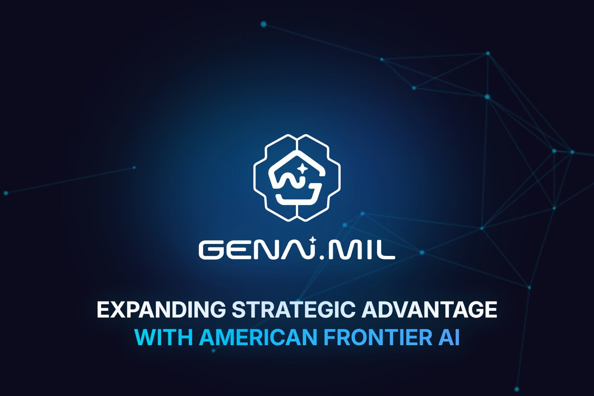 A logo and the words "Expanding Strategic Advantage with American Frontier AI" appear over a backdrop of connected stars.