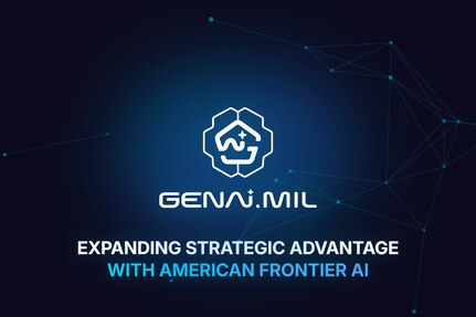 A logo and the words "Expanding Strategic Advantage with American Frontier AI" appear over a backdrop of connected stars.