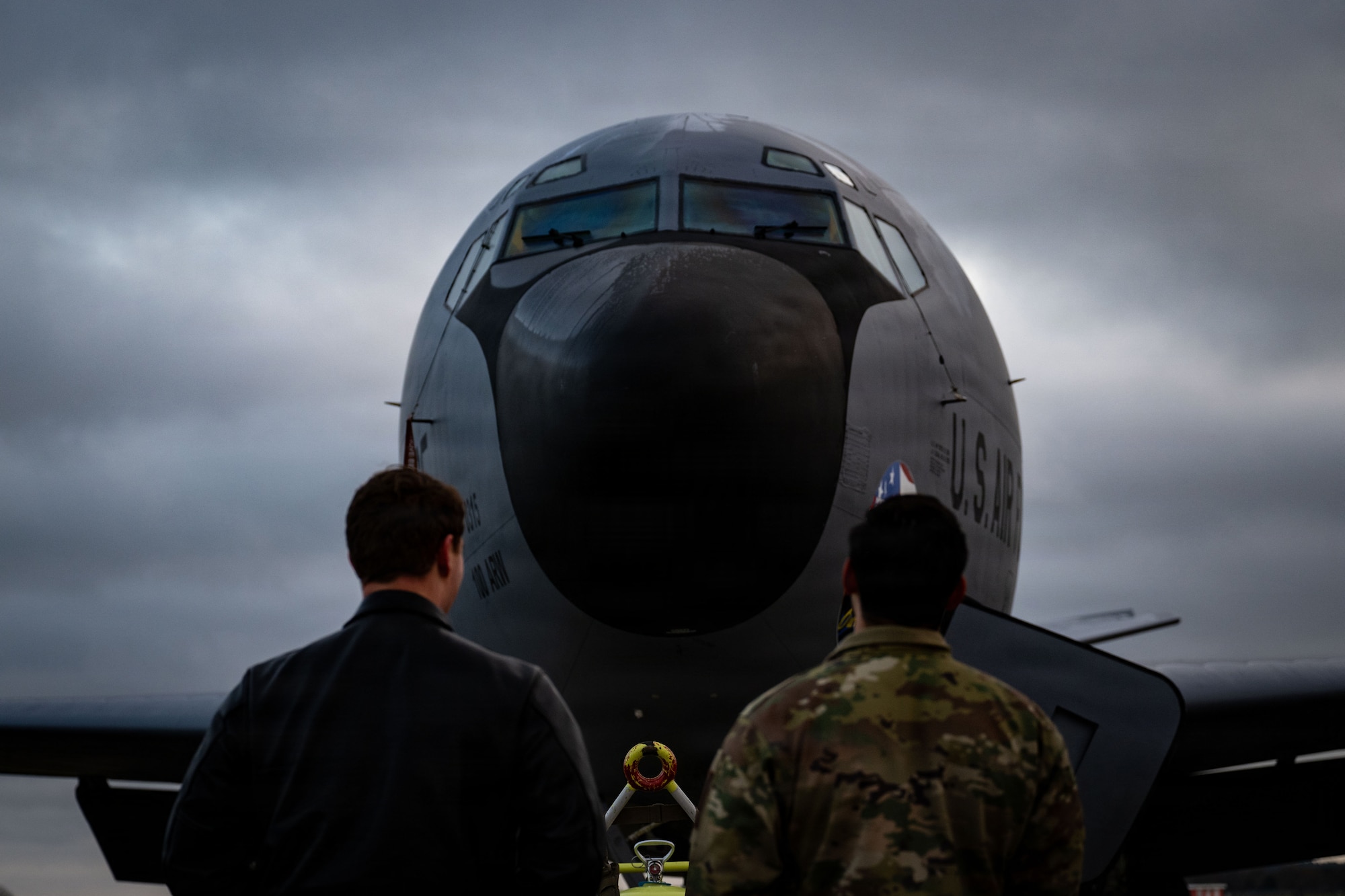A U.S. Air Force KC-135 Stratotanker assigned to the 100th Air Refueling Wing sits on the flightline at RAF Mildenhall, England, before conducting a refueling mission over the Baltic Sea with F-35 Lightning IIs assigned to the 48th Fighter Wing