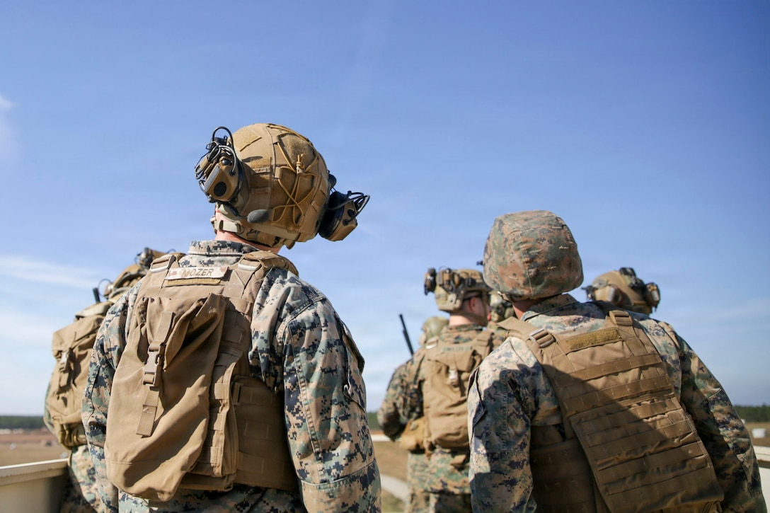 U.S. Marines with 3rd Naval Gunfire Liaison Company, Force Headquarters Group, Marine Forces Reserve, coordinate close air support during a tactical air-control party (TACP) exercise at Rattlesnake Range, Hattiesburg, Mississippi, Dec. 3, 2025. TACP exercises prepare prospective joint terminal attack controllers and joint fires observers for formal schools. (U.S. Marine Corps photos by Lance Cpl. Payton Goodrich)