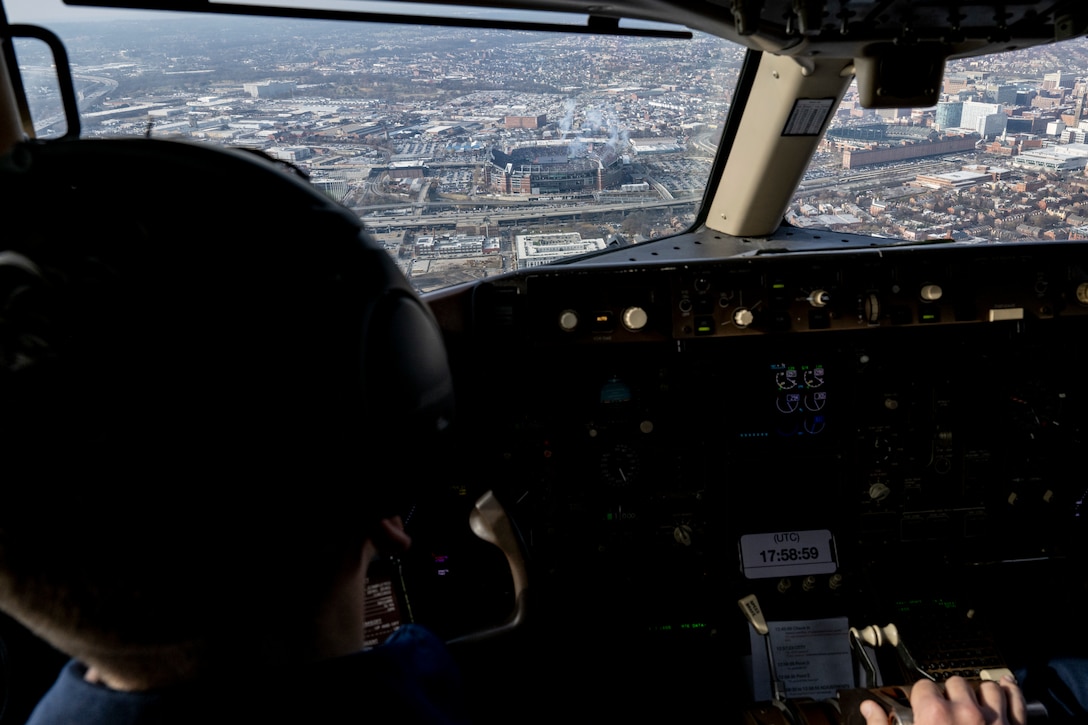 Photo of 89th Airlift Wing Baltimore Ravens flyover and military recognition