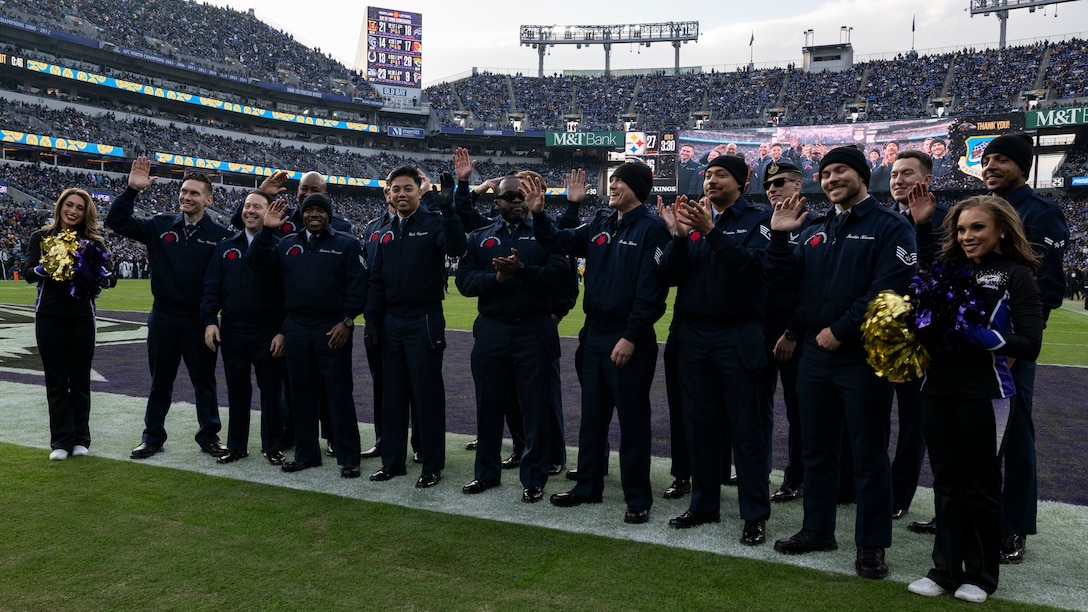 Photo of 89th Airlift Wing Baltimore Ravens flyover and military recognition