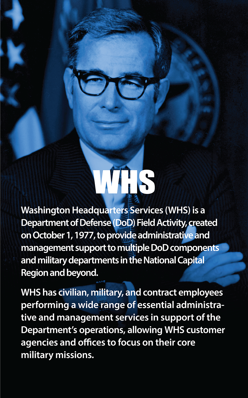 Photo of former Defense Secretary Harold Brown with text description of WHS.